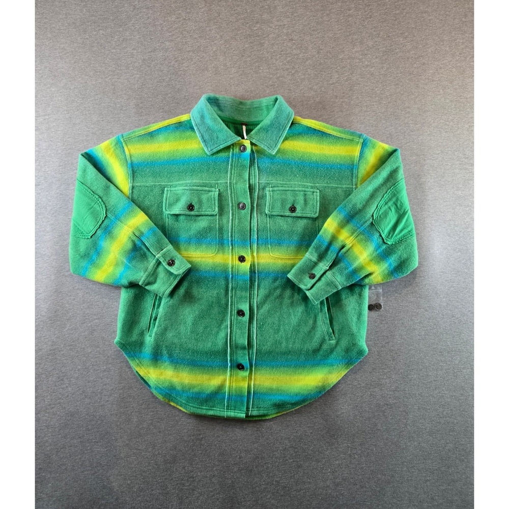 Free People Ruby West Coast Shirt Jacket Womens Small Green Striped Shacket NWOT